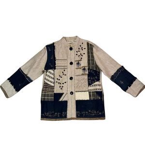 Flashback Vintage Women's Linen Patchwork Embroidered Custom Jacket Size Medium